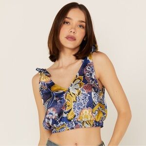 Free People Women's Weekend In Montauk Floral Print Cropped Tank Top